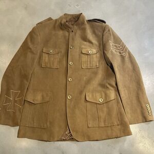 Empra Military Style Jacket Mens Brown Embroidered Cross Vintage Biker Coat
